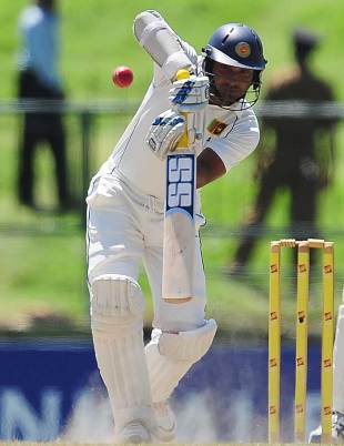Kumar Sangakkara drives one down the ground, Sri Lanka v Pakistan, 3rd Test, Pallekele, 5th day, July 12, 2012